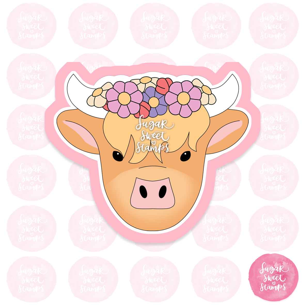 floral cow flower crown custom cookie cutter