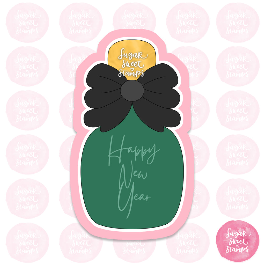 champagne happy new year bottle alcohol drink custom 3d prined cookie cutter