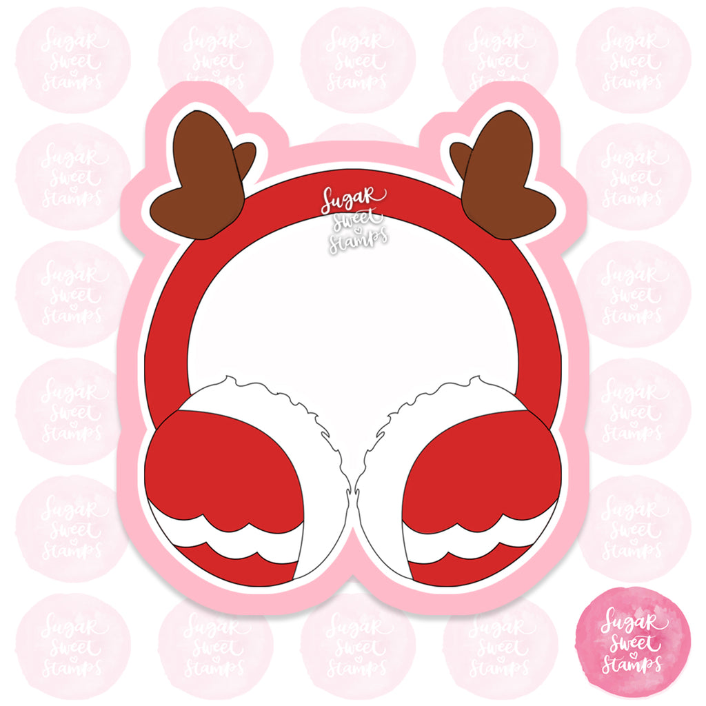 reindeer earmuffs cold winter christmas yuletide december custom 3d printed cookie cutter